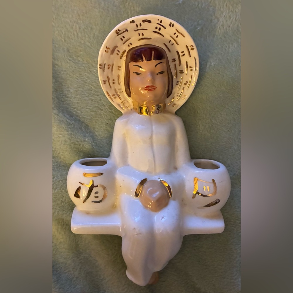 Vtg Weil Ware California Pottery Asian Girl Wall Pocket Planter Large 1940's